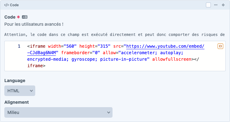 Bloc Code dans le Content Builder