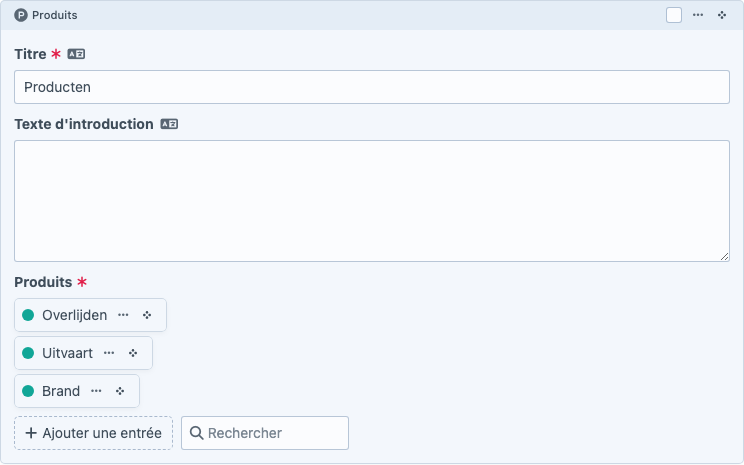 Bloc Produits dans le Content Builder
