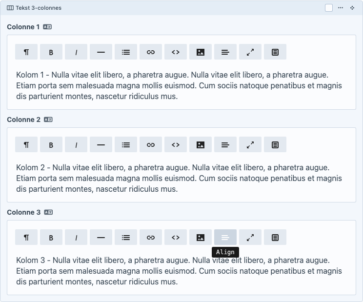 Texte 3-colonnes dans le Content Builder