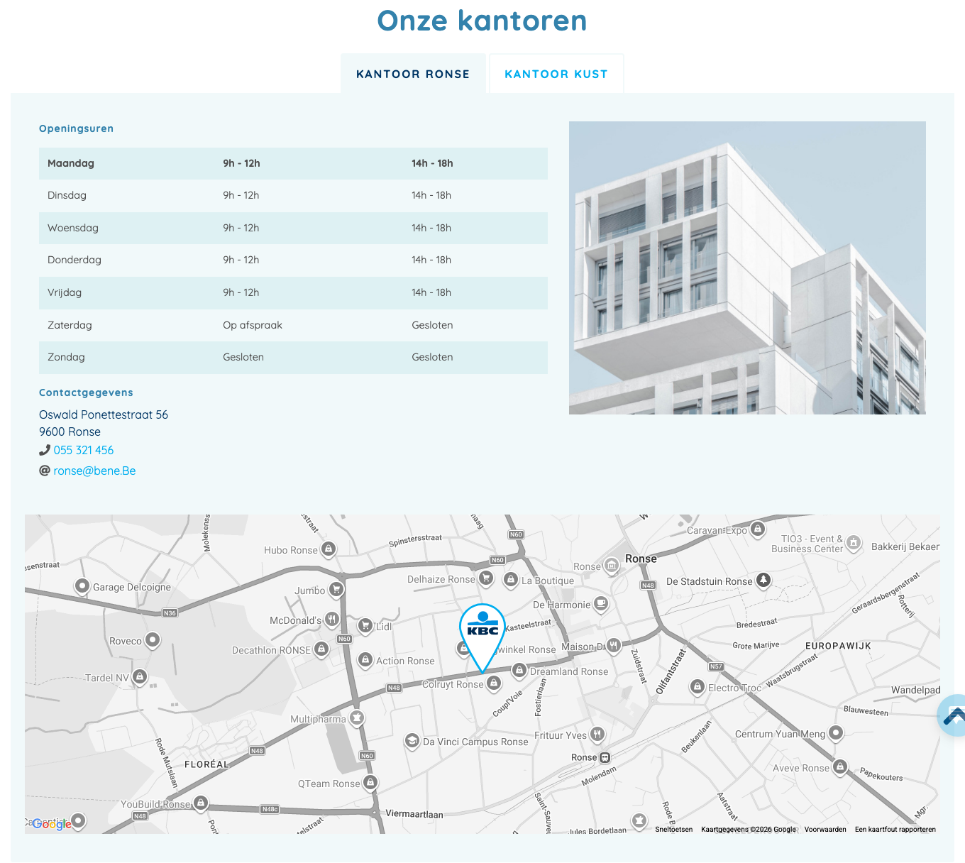 vestigingen-blok op de site