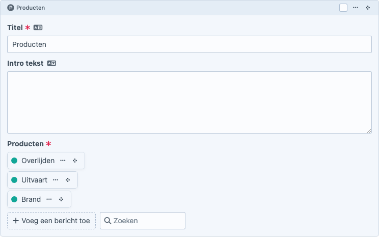 Producten-blok in de Content Builder