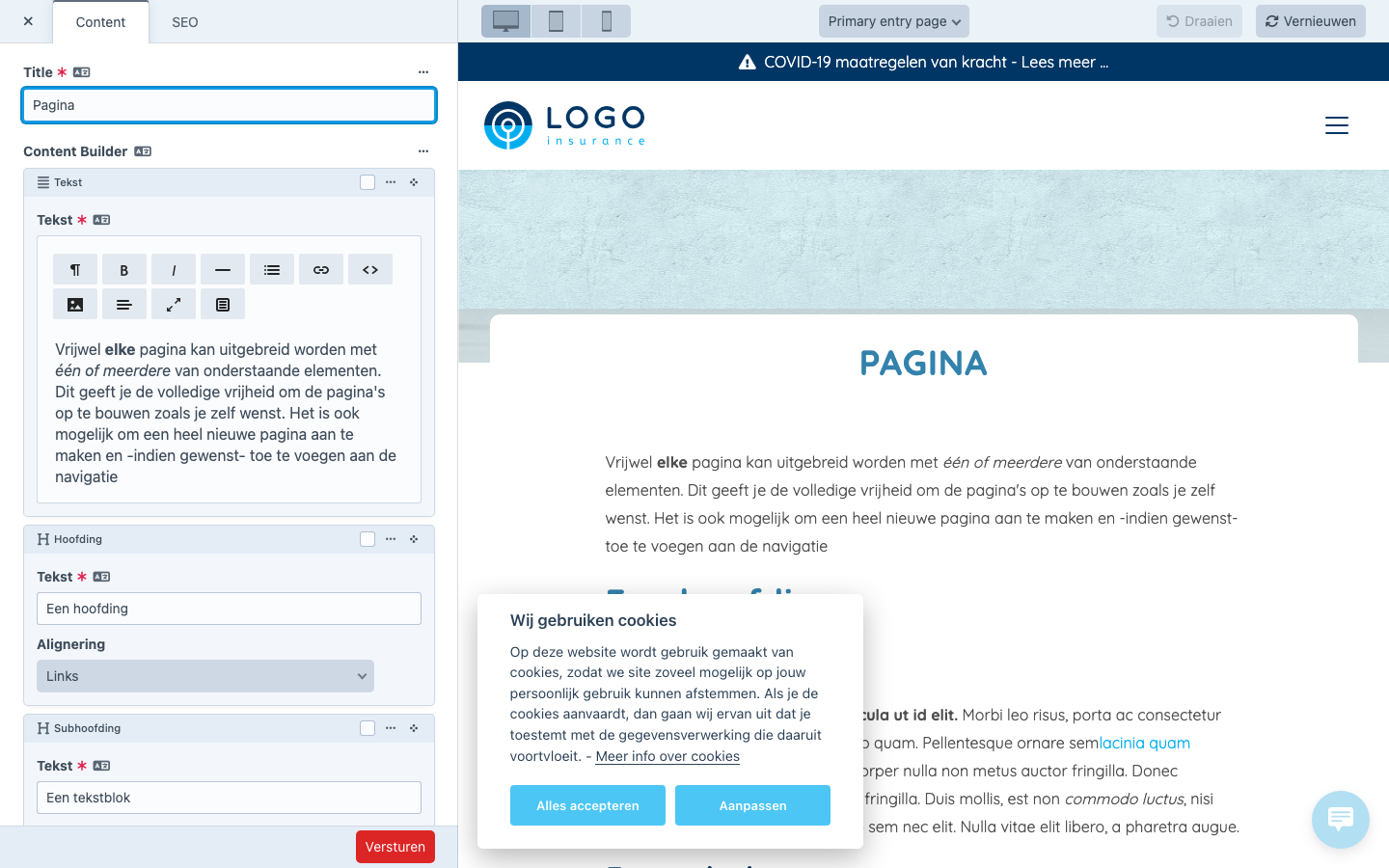 Preview-knoppen op een entry